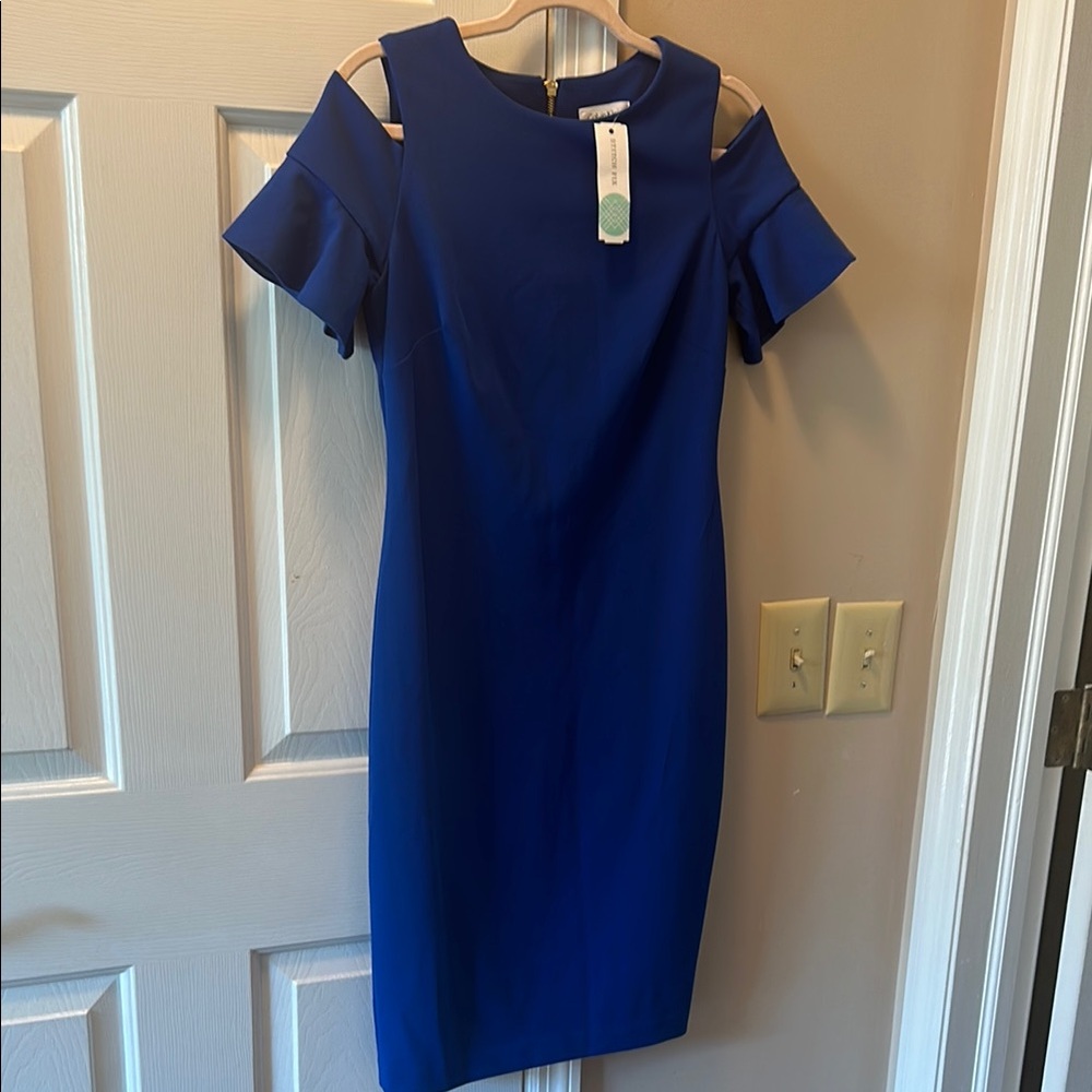 Calvin Klein Louise Cold Shoulder Knit dress in Cobalt size 6 nwt - Picture 1 of 6